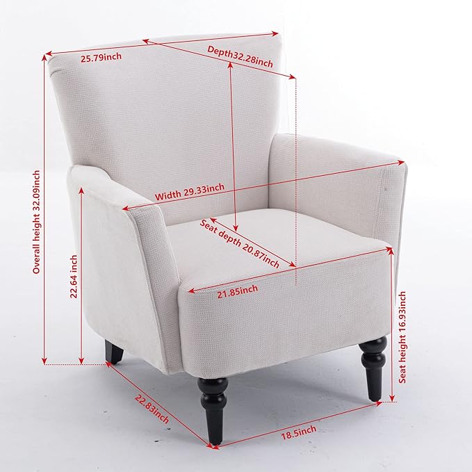 Generic Armchair Modern Accent Sofa Chair with Linen SurfaceLeisure Chair with Solide Wood feet for Living Room Bedroom StudioWhite