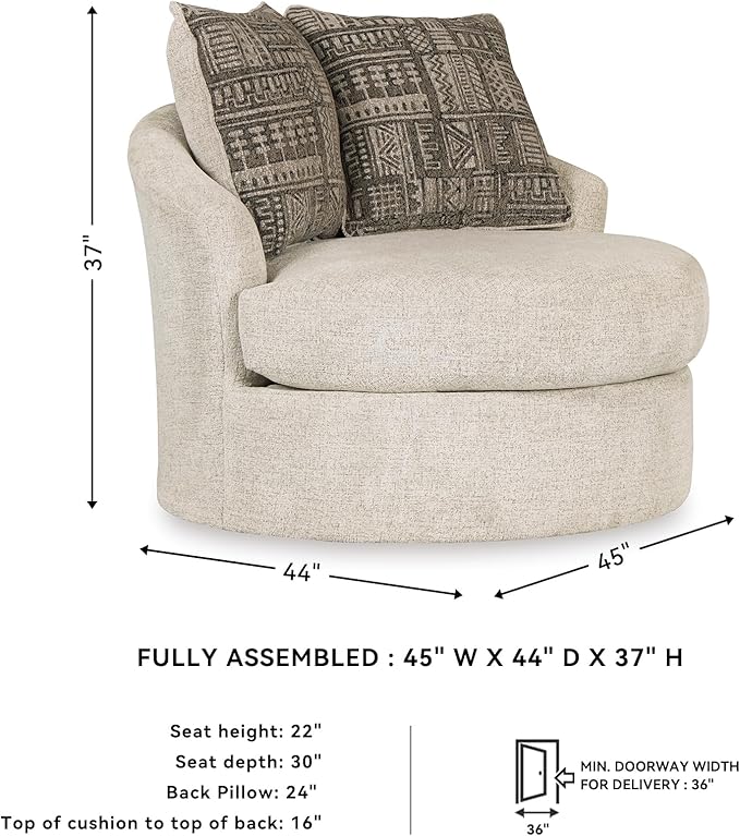 Signature Design by Ashley Soletren Contemporary Chenille 360-Degree Swivel Accent Chair Off-White