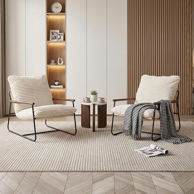 HOMPUS Modern Accent Chair 29'' Comfy Living Room Chair with Sturdy Metal Frame &amp Foam Cushion Soft Upholstered Armchair Small Sling Accent Chair for Bedroom Lounge Reading Room Off-White