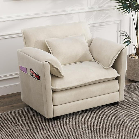 Modular Sectional Sofa 40.4'' Single Seat Couch Chenille Sofa with 2 Pillows and 2 Armrest Pillows for Apartments Living Room and Commercial Space Beige