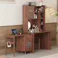Bookcase Cabinet with Computer Desk Degree Rotating Desktop 43x70 Inch Office Desk with Drawer and Cabinets Gaming Writing Work Desk with Shelves for Study for Home Office Living Room (Walnut)