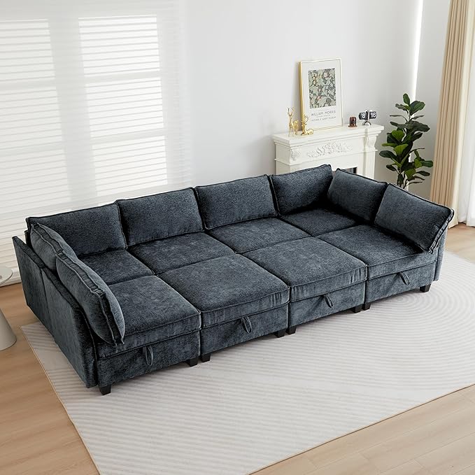 ORRD Oversize Modular Sectional Sofa Set Convertible U Shaped Couch with Storage 6 Seater Sofa Modular with Ottomans and Reversible Chaise for Living Room Office (Blue Grey)
