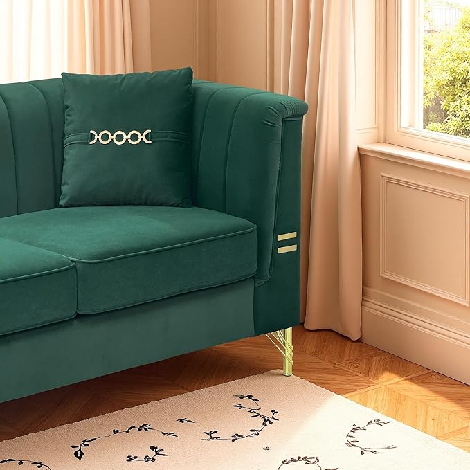 83.46 Upholstered Chesterfield Couch Modern 3 Seater Sofa with Tufted Back and Square Arms Wood Leg Nailhead Sofa for Living Room/Office/Apartment/Small Space Green Velvet