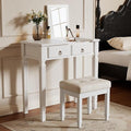 White Makeup Vanity Desk Set with Flip Top Mirror 31.5 Small Vanity Desk with Mirror Dressing Table with 2 Drawers &amp 7 Compartments Makeup Table with Hidden Cushioned Stool for Bedroom Small S