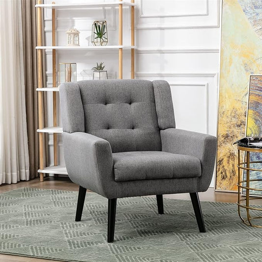 Modern Soft Linen Material Ergonomics Accent Chair Living Room Chair Bedroom Chair Home Chair with Black Legs for Indoor Home OZ855