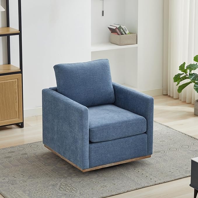 KEIKI 360° Swivel Club Chair with Backrest Pillow Accent Square Single-seat Armchair Upholstered Sofa for Reading Nursery Living Room Bedroom Lounge Hotel
