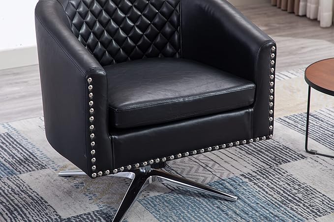 Swivel Barrel Chair Living Room Chair with Nailheads and Metal Base