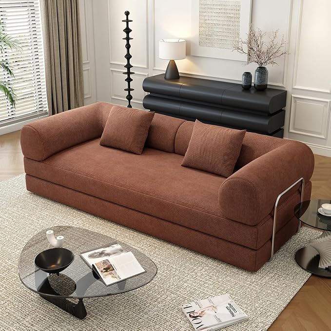 78.8 Modular Sofa Bed - 4-in-1 Convertible Design with Corduroy Fabric and High Density Sponge Removable Cover and Fixed Frame