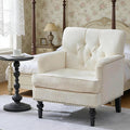 Accent Chair for Living Room Mid-Century Armchairs for Small Spaces Chenille Upholstered Comfy Reading Armchair with Studded for Bedroom (Beige)