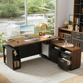 71 Standing Desk with 2 File Cabinet AC/USB 1.18 Desktop L Shaped Height Adjustable Desk Electric Furniture Set with Multiple Functions for Home and Office Black Walnut