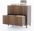 VINGLI 2 Drawer File Cabinet Home Office Filing Organizer for Letter Legal A4 Size File Folder Storage Modern Style Fluted Design Wood Lateral Filing Cabinet Printer Stand Dark Walnut