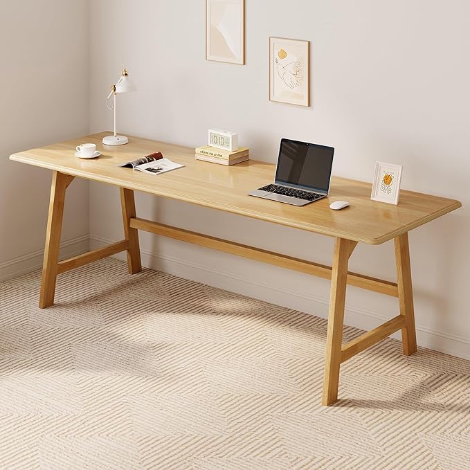 IOTXY Solid Wood Writing Table - 72 W x 24 D Minimalist Long Computer Desk for Home Office Work Study Creativity and PC Workstation Oak