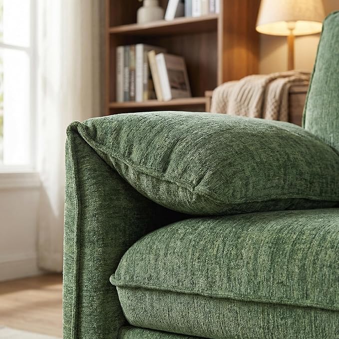 Oversized Accent Chair Modern Armchair for Living Room Wide Reading Chair w/Deep Seat Springs Cushion Chenille Armchair w/Pillow Arm Single Sofa Chair for Bedroom Apartment Office Green