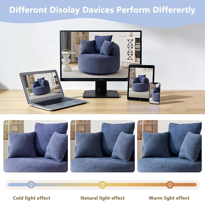 360°Swivel Accent Barrel Chair - 38.6W Boneless Oversized Upholstered with 3 Removable Pillows High-Resilience Sponge &amp Tuck Stitch Fabric Comfy Round Sofa Chair for Living Room Bedroom Apartm