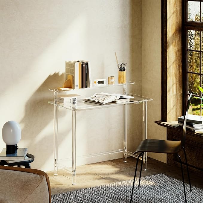 Eglaf Acrylic Desk with Monitor Stand - Home Office Desk Computer Desk Writing Table for Office Living Room Bedroom 39.4 L x 19.7'' W x 34.5 H Clear
