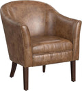 HomePop Modern Barrel Accent Chair Distressed Brown Faux Leather