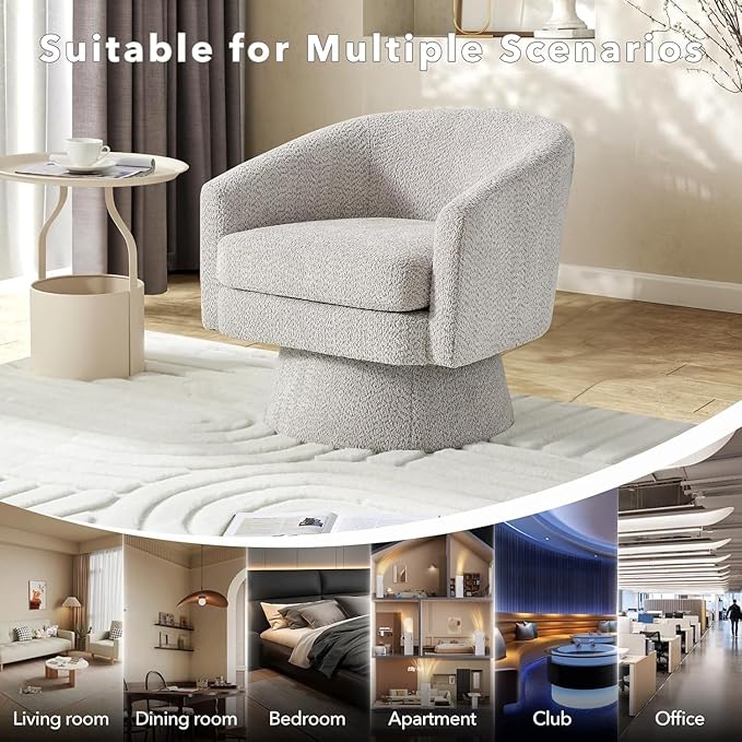 Modern Swivel Accent Chair 360° Upholstered Barrel Chair with Armrests Comfy Round Armchair Single Sofa for Living Room Bedroom or Office Grey