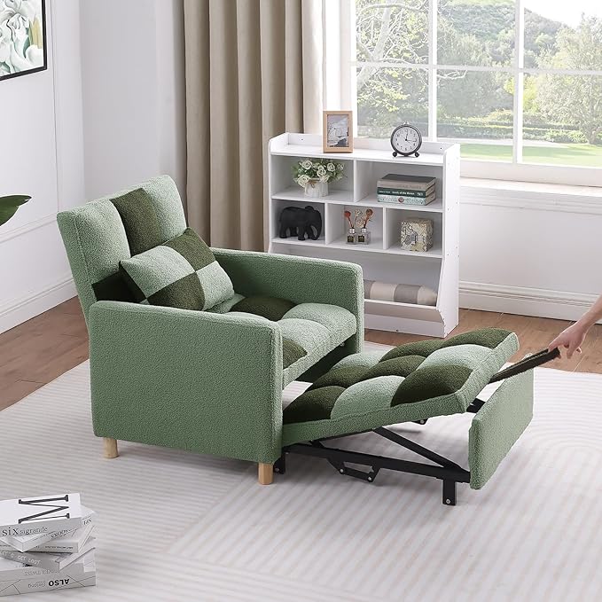 Sleeper Chair Pull Out Bed for Small Space Teddy Fabric Single Sofa Chair Bed with Adjustable Backrest