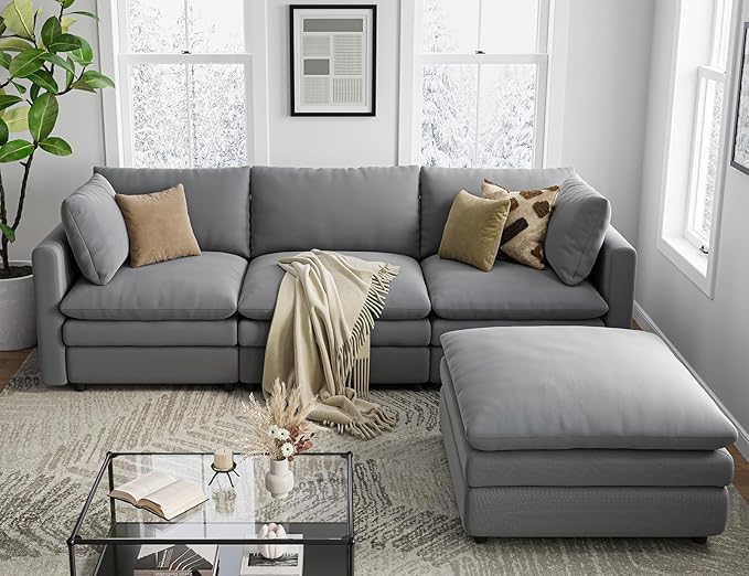 Cloud Couches for Living Room L Shaped Sectional Couch with Ottoman Deep Plush 4 Seats Sofa Modern Sofa for Apartment