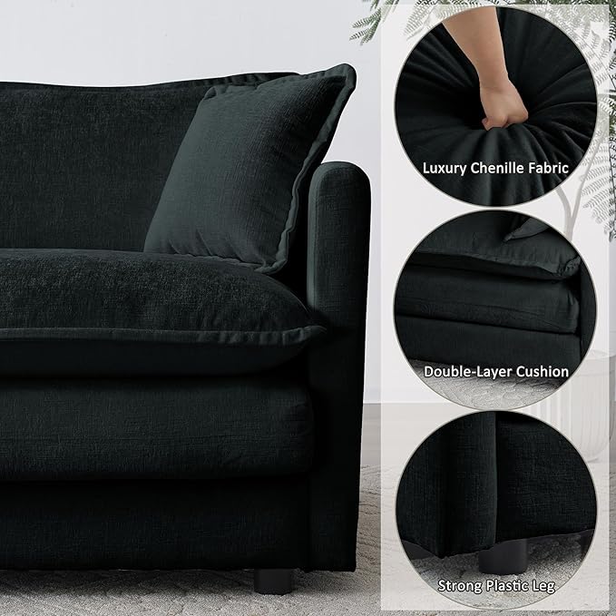 GNIXUU Living Room Furniture Sets 2 Pieces Loveseat Sofa | Modern Chenille Deep Seat 2+2 Seat Black