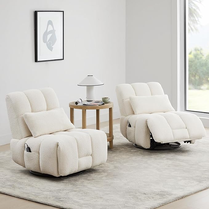 Watson &amp Whitely Oversized Power Recliner Chair for Adults Swivel Rocker Recliner Chair with Lumbar Support Ultra-Comfy Glider Recliner for Living Room Theater Seating Single Sofa Cream