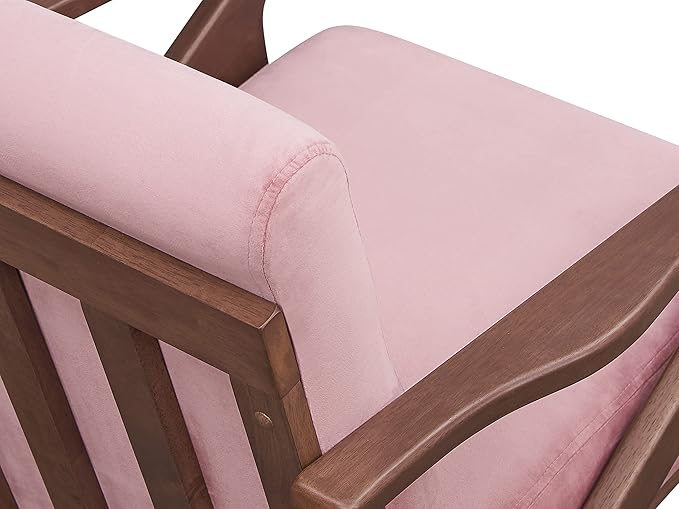 Zola Mid Century Modern Accent Chair Arm Chair: The Perfect Reading Living Room and Bedroom Chairs for Modern Home Furniture Use! Solid Wood Frame Blush Velvet/Walnut