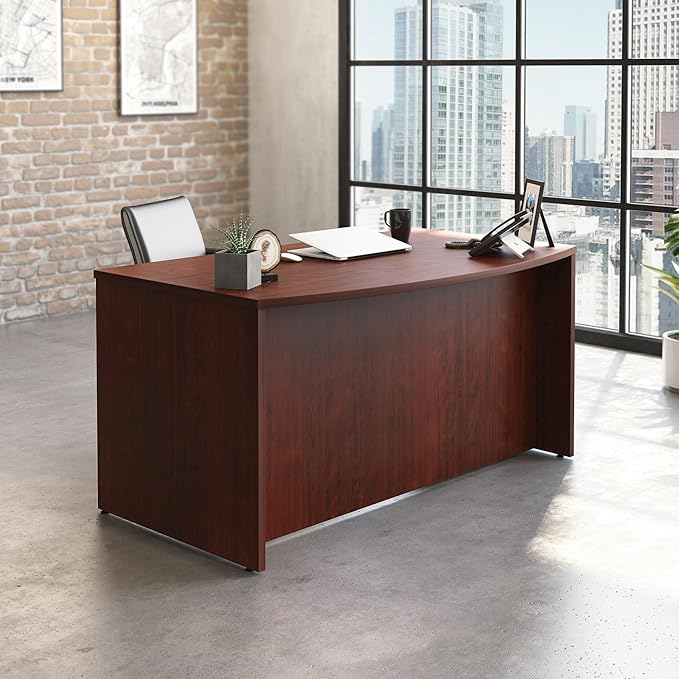OfficeWorks by Sauder Affirm 60'' Bow Front Desk Shell L: 59.06'' x W: 34.25'' x H: 29.29'' Classic Cherry Finish