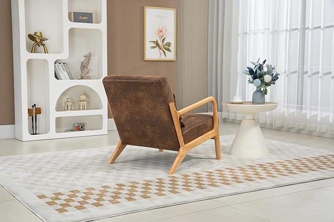 KEIKI Mid Century Modern Accent Chair Upholstered Reading Chair with Extra Lumbar Pillow Natural Jute Fabric Easy Assembly