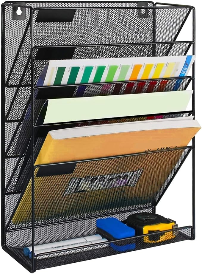 Kuntine.B 6-Tier Wall File Organizer Hanging File Organizer Cubicle Organizer Wall File Holder for Office Home Black