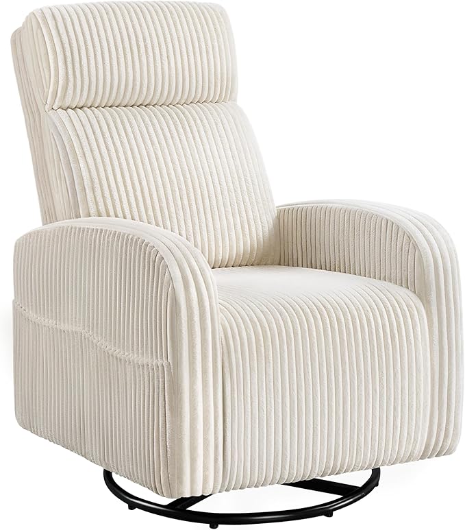 Yaheetech 360° Swivel Glider Chair for Nursery Rocking Chair Nursing Chair with Side Pockets Corduroy Glider for Living Room with High Back Beige