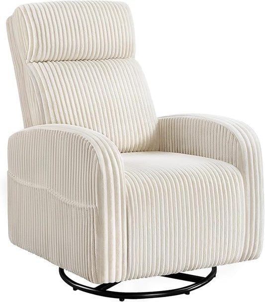 Yaheetech 360° Swivel Glider Chair for Nursery Rocking Chair Nursing Chair with Side Pockets Corduroy Glider for Living Room with High Back Beige