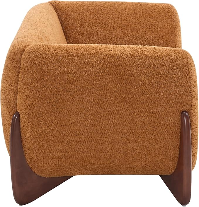 Christopher Knight Home Alma 63 Boucle Loveseat with Wood Legs 2 Seater Sofa Couches for Living Room Upholstered Couch Chair Soft Seating Lounge Sofa Chair Cozy Loveseat with Armrest Caramel