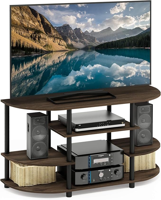 Furinno JAYA Simple Design Corner TV Stand Columbia Walnut/Black