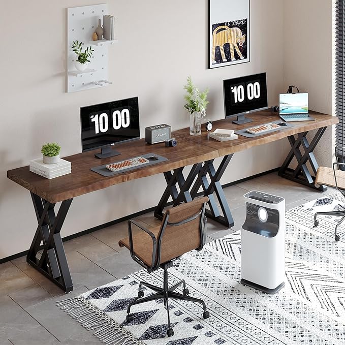Solid Wood Computer Desk Study Office Desk 55 Writing Desk Modern Simple Style PC Table Black Metal Frame Solid Wood Planks 55 D x 27 W x 29 H for Home Office BedroomRustic Brown