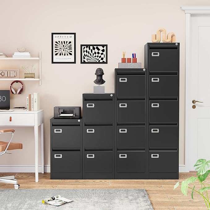 SISESOL 5 Drawer File Cabinet with Lock15 Narrow Vertical File Cabinet Five drawerTall Office Filing CabinetsBlack Metal Filing Cabinets for Home OfficeFit A4LegalLetter Size-Assembly Required