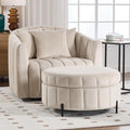 Chifee &amp Vingol 40.35 W Swivel Accent Barrel Chair with Ottoman Velvet Round Barrel Chair with 3 Pillows 360 Degree Swivel Armchair for Living Room Bedroom Beige