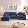 Oversized L-Shaped Modular Sectional Sofa with Storage Armrest Reversible Couch with Movable Ottoman USB Ports Cup Holders 360°Swivel Tray Comfy Cloud Cushions for Living Room or Apartment Blue