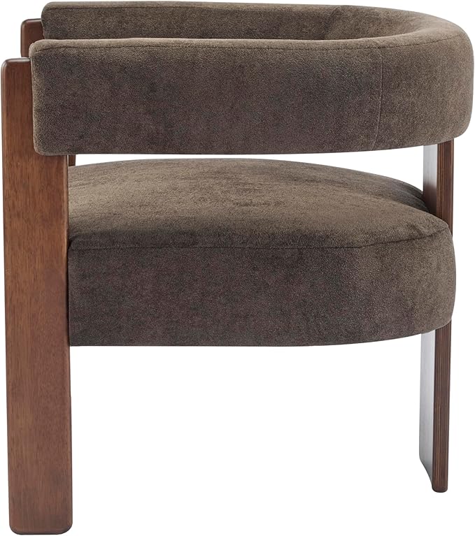 Christopher Knight Home Nettie Modern Accent Chair for Living Room Velvet Fabric Single Lounge Sofa Chair with Wooden Frame Comfy Reading Chair for Bedroom Lounge Armchair with Cushion Dark Brown