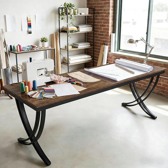 LITTLE TREE 2 Person Computer Desk 78.7-Inch Extra Long Large Office Desk for Home Office Shared Executive Desk for Two with Spacious Work Surface Rustic Brown and Black