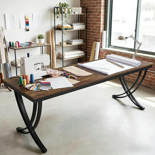 LITTLE TREE 2 Person Computer Desk 78.7-Inch Extra Long Large Office Desk for Home Office Shared Executive Desk for Two with Spacious Work Surface Rustic Brown and Black