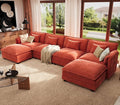 ELUCHANG 150 U Shaped Sectional Couch Comfy Cloud Modular Sectional Sofa with Movable Ottoman 6-Seat Deep Seat Modern Cloud Sofa Couches for Living Room Bedroom and Apartment Chenille Orange