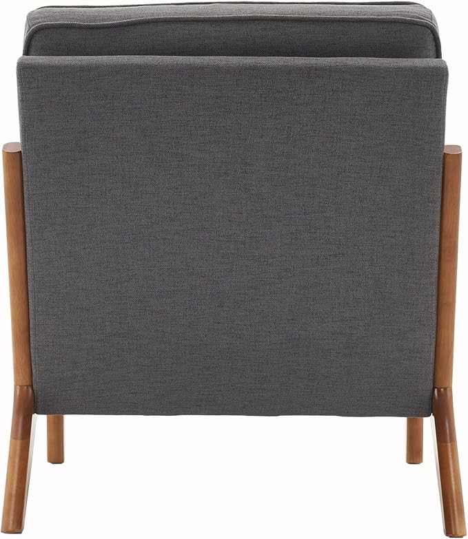 i-POOK Accent Chair Mid-Century Linen Fabric Upholstered Armchair with Pillow and Back Cushion Comfy Single Sofa Chair with Solid Wood Legs Reading Chair for Living Room Bedroom Office Dark Grey