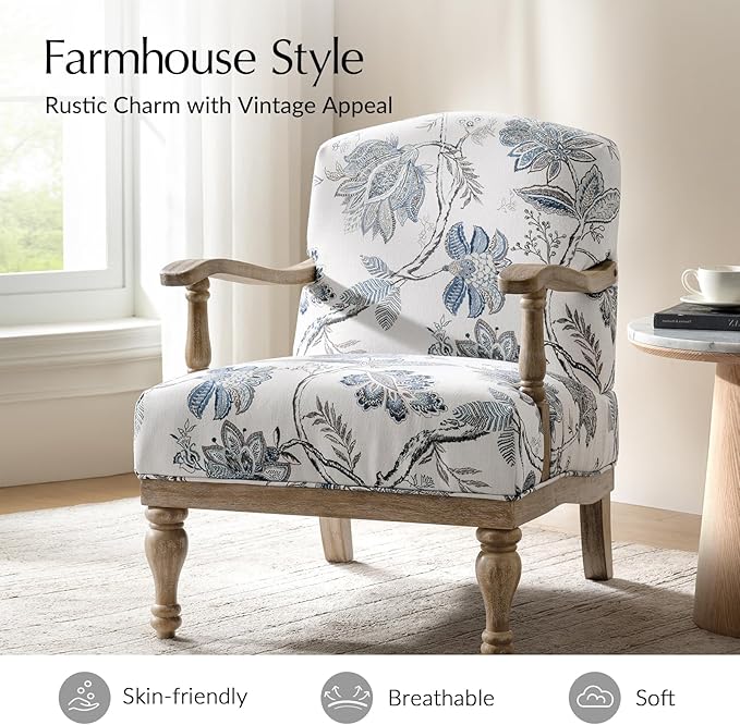 HULALA HOME Floral Accent Chair Set of 2 with Solid Wood Spindle Legs and Arms Upholstered Fabric Armchair with Solid Wood Base Patterned Wingback Chair for Farmhouse Living Room Bedroom Jacobean