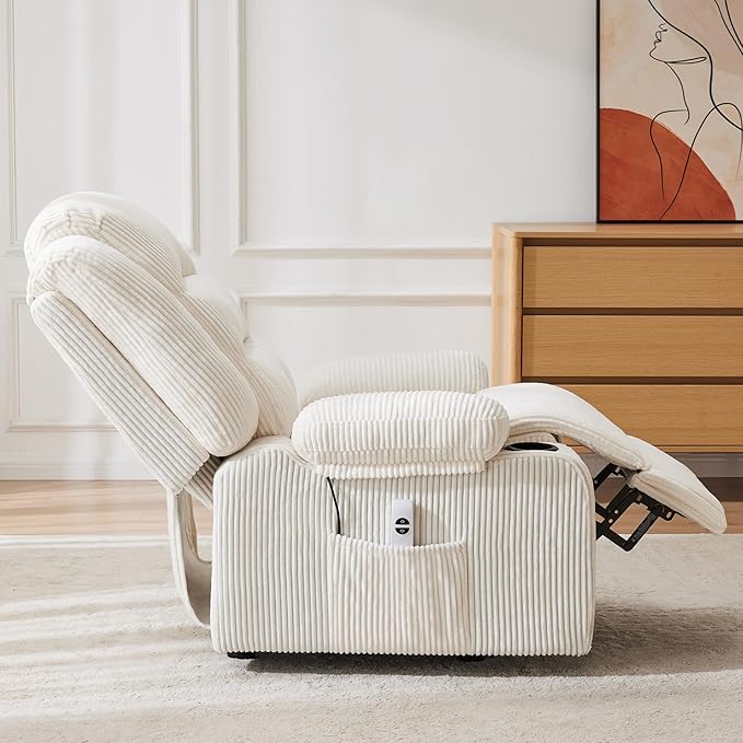 Power Recliner Chair with Cup Holders Electric Recliner Chair for Adults Living Room Reclining Chair Home Theater Seating Lounge Chair (1 Stripe White)