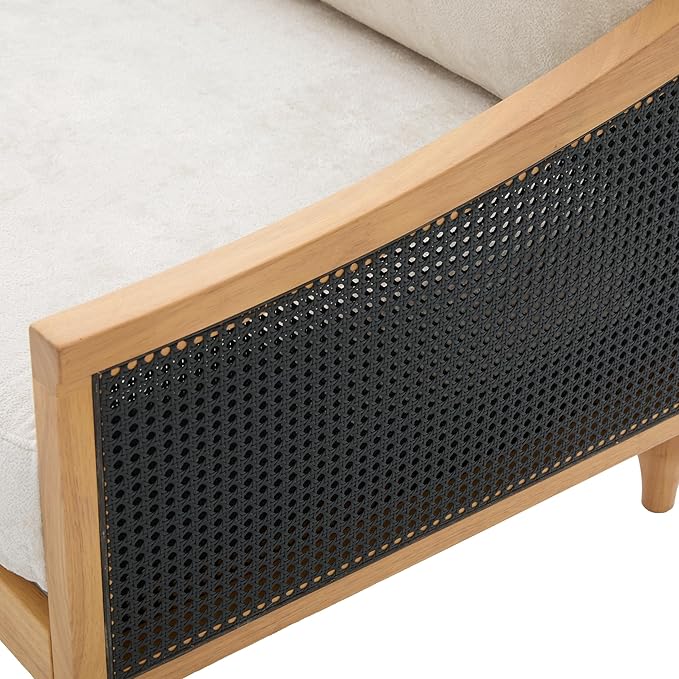 Christopher Knight Home Harper Mid-Century Loveseat Sofa Couch 2-Seater Lounge Sofa with Rattan Armrests and Wooden Legs Chenille Upholstered Couches for Living Room and Small Space Black