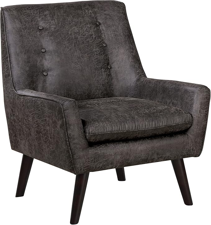 HOMES: Inside + Out Sayburke Mid-Century Modern Tufted Fabric Upholstered Accent Chair with Removable Cushion for Living Room Bedroom ‎Light Gray
