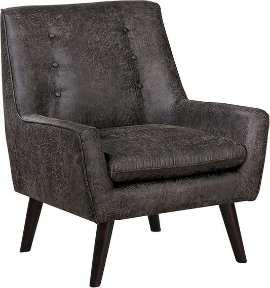 HOMES: Inside + Out Sayburke Mid-Century Modern Tufted Fabric Upholstered Accent Chair with Removable Cushion for Living Room Bedroom ‎Light Gray