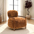 Modern Luxury Reading Chair with Wooden HandrailComfortable Faux Fur Side Chair Accent Chair for ApartmentLiving RoomOfficeStudyCamel+Brown