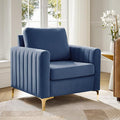 Modern Upholstered Velvet Accent Chair Velvet Armchair Club Chair with Gold Metal Legs Mid-Century Barrel Leisure Comfy Reading Chair for Livingroom Bedroom Slate Blue