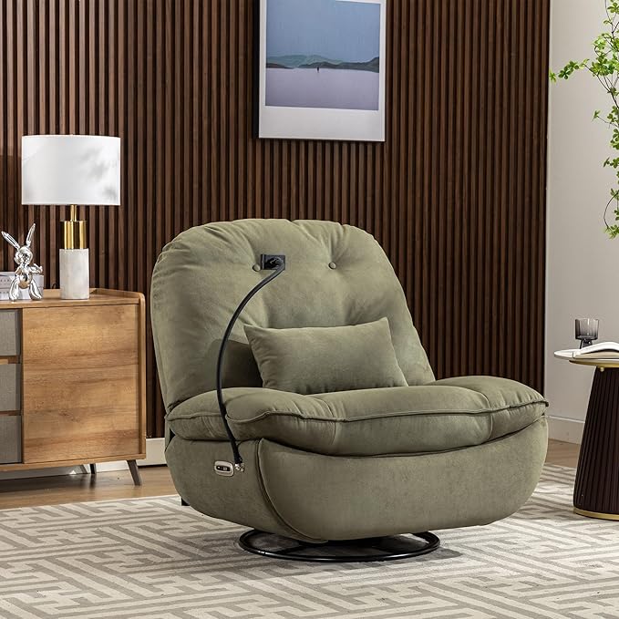 Smart Oversized Electric Recliner Chair 360° Round Swivel Rocking Glider Rocker for Adults Modern Comfy Ergonomic Chaise Lounge Indoor Theater Seating Living Room Reading Emerald Green Fabric